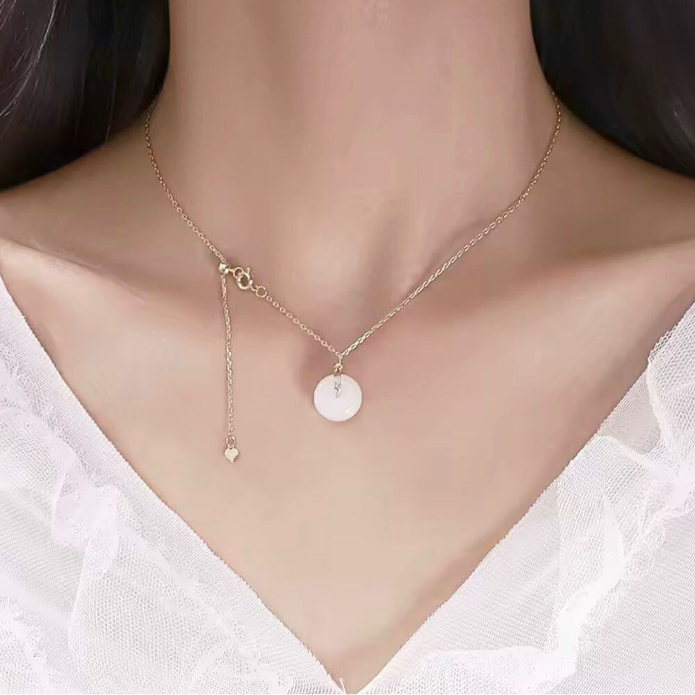 18K Gold Plated White Jade Donut Pendant Necklace